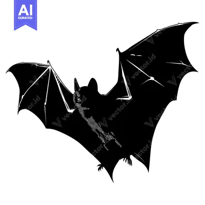 Popular premium asset: Black and White Silhouette of a Bat with Outstretched Wings