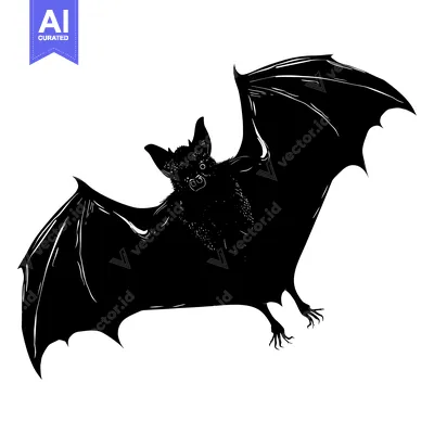 Aset desain premium: Black and white silhouette of a bat in flight