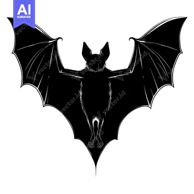 Aset desain premium: Black and White Silhouette of a Bat with Spread Wings