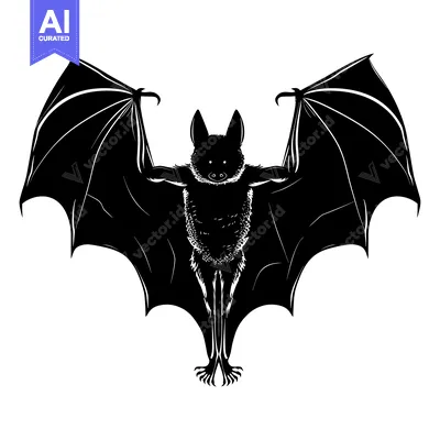 Aset premium populer: Black and white silhouette of a bat with outstretched wings