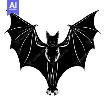 Aset premium populer: Black and White Silhouette of a Bat with Spread Wings