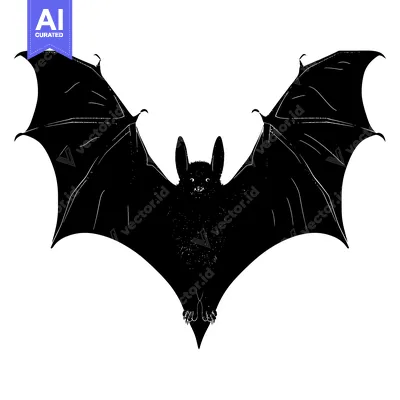 Aset desain premium: Black and white silhouette of a bat with spread wings