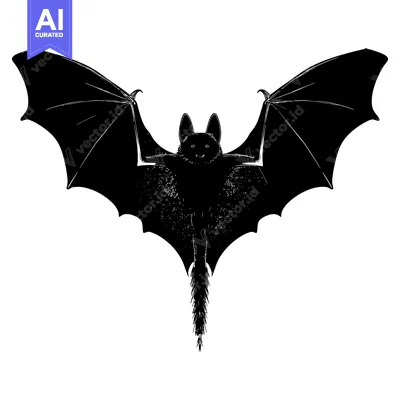 Aset premium populer: Black and White Silhouette of a Bat with Spread Wings