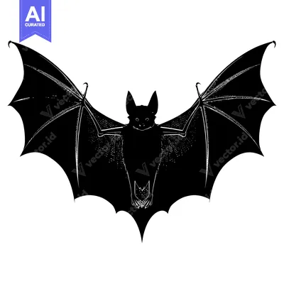 Aset premium populer: Black and White Illustration of a Bat with Spread Wings