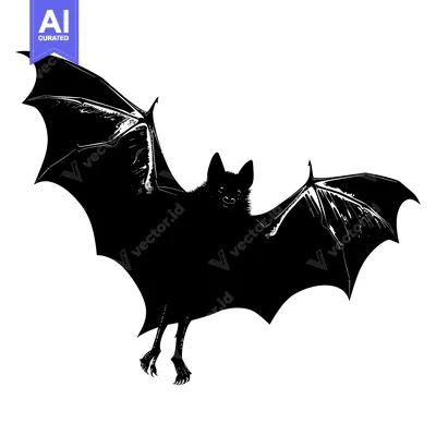 Aset desain premium: Black and White Silhouette of a Bat with Spread Wings