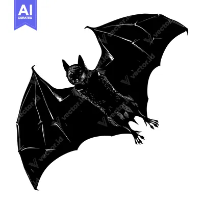 Aset desain premium: Black and white silhouette of a bat in flight
