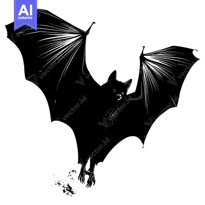 Aset desain premium: Black and White Silhouette of a Bat with Spread Wings in Flight