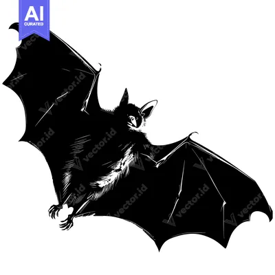 Aset desain premium: A Black and White Illustration of a Bat in Flight