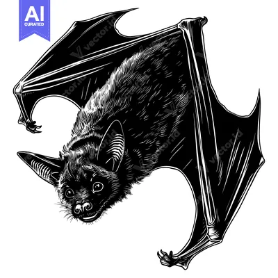 Aset premium populer: Black and White Illustration of a Bat with Spread Wings