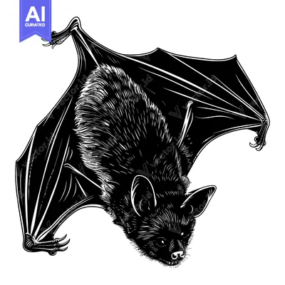 Popular premium asset: Black and White Illustration of a Bat with Fur and Extended Wings
