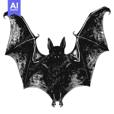 Aset premium populer: A Black and White Illustration of a Bat with Spread Wings