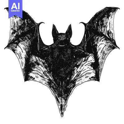 Aset premium populer: Black and White Illustration of a Bat with Spread Wings