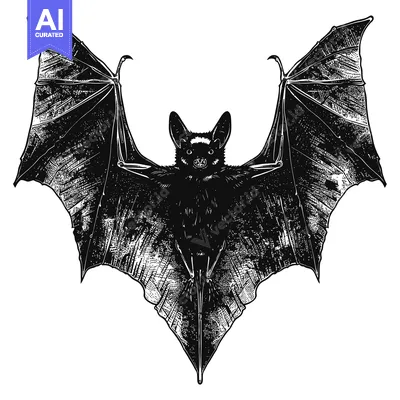 Popular premium asset: Black and White Illustration of a Bat with Spread Wings