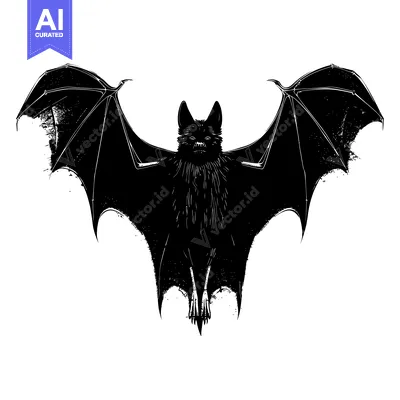 Aset premium populer: Black and White Silhouette of a Bat with Spread Wings