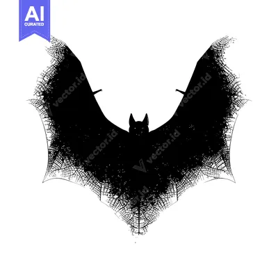 Aset desain premium: Black and White Silhouette of a Bat with Spread Wings