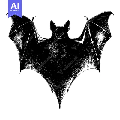 Popular premium asset: Black and White Silhouette of a Bat with Spreads Wings