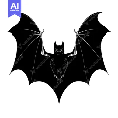 Aset desain premium: Black and White Silhouette of a Bat with Spread Wings
