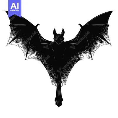 Aset premium populer: Black and white silhouette of a bat with spread wings