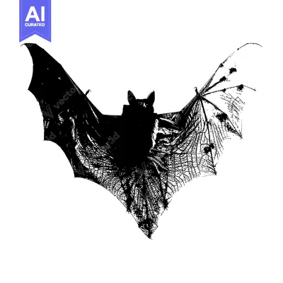 Aset desain premium: Black and white silhouette of a bat with spread wings