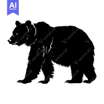 Premium design asset: Black and White Silhouette of a Bear Standing