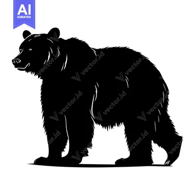 Aset desain premium: Black and White Silhouette of a Bear Standing
