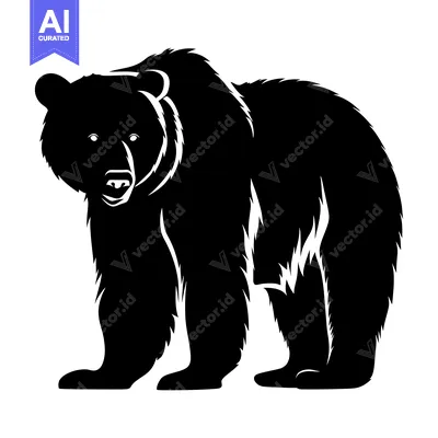 Aset premium populer: A Detailed Black Silhouette of a Standing Bear