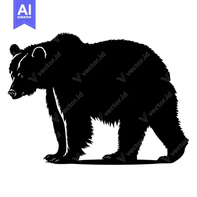 Aset premium populer: Black and White Silhouette of a Grizzly Bear Standing