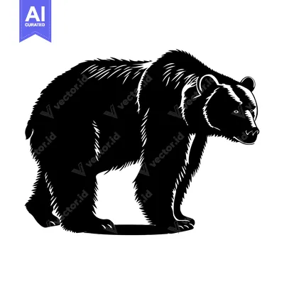 Aset premium populer: Black and White Silhouette of a Grizzly Bear Standing
