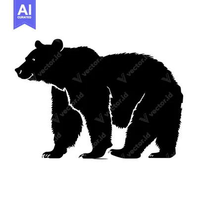 Black and White Silhouette of a Grizzly Bear Standing