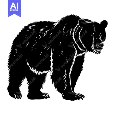 Aset desain premium: Black and White Silhouette of a Grizzly Bear