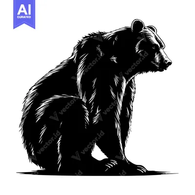 Aset desain premium: A Black and White Illustration of a Sitting Bear