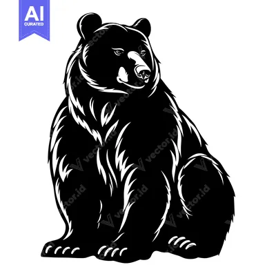 Premium design asset: Black and White Silhouette of a Sitting Bear