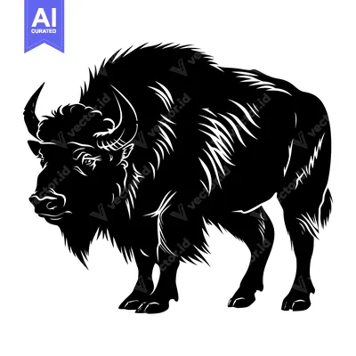 Premium design asset: Black and White Silhouette of a Bison