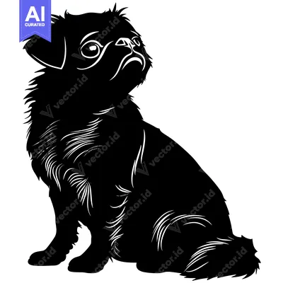 Aset desain premium: Black and White Silhouette of a Sitting Pekingese Dog