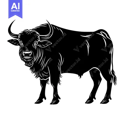 Aset premium populer: A Black and White Silhouette of a Bull with Horns