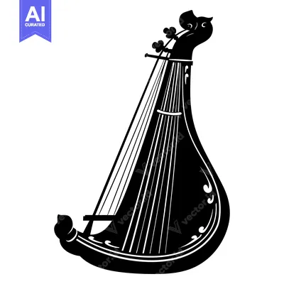 Black and White Silhouette of a Traditional Indian Musical Instrument
