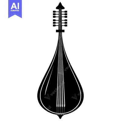 Aset desain premium: Black and White Silhouette of a Bouzouki
