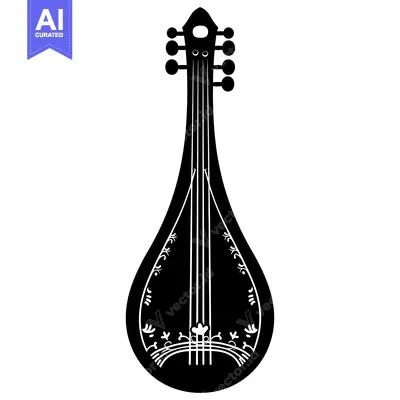 Aset premium populer: Black and White Silhouette of a Greek Bouzouki Musical Instrument