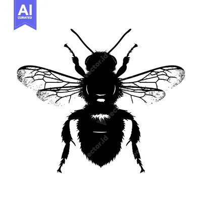 Aset premium populer: Black and white silhouette of a bee with spread wings