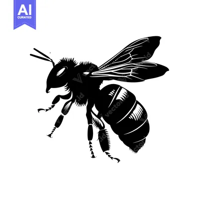 Black and White Silhouette of a Honey Bee in Flight