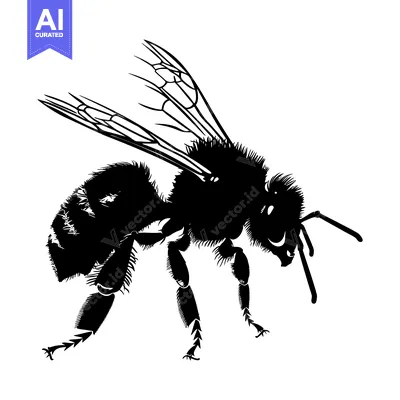 Aset desain premium: Black and White Silhouette of a Honeybee in Flight