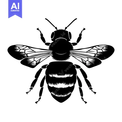 Black and White Silhouette of a Bee with Spread Wings