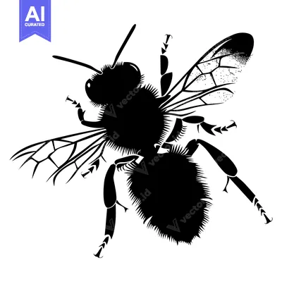 Aset desain premium: A Black and White Silhouette of a Bee in Flight