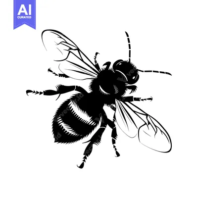 Premium design asset: Black and White Silhouette of a Bee in Flight
