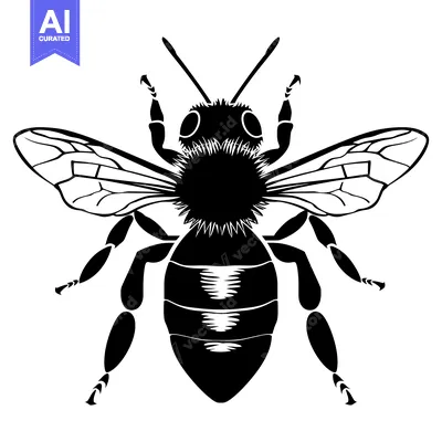 Aset premium populer: Black and White Illustration of a Bee with Wings Spread