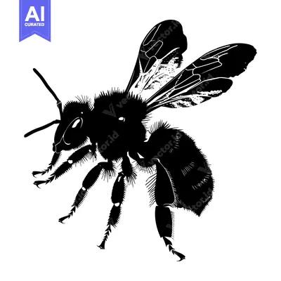 Black and White Silhouette of a Honey Bee in Flight