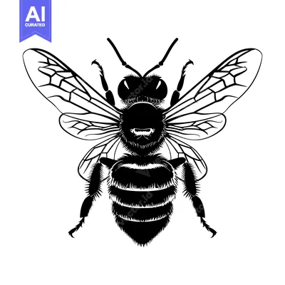 Aset premium populer: Black and White Silhouette of a Honey Bee with Wings Spread