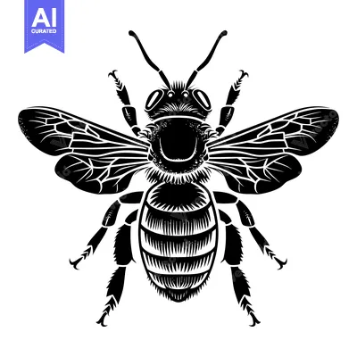 Aset premium populer: Black and White Illustration of a Bee with Wings Spread