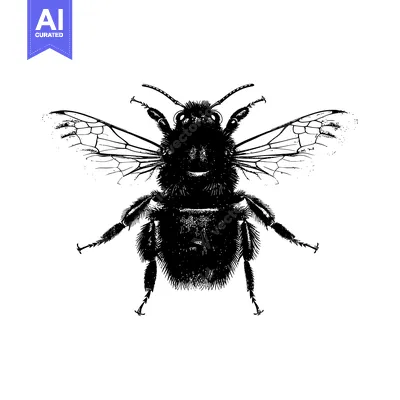 Aset premium populer: Black and White Line Drawing of a Bee with Wings Outstretched