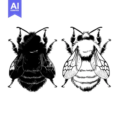 Premium design asset: Detailed Line Art of a Bumblebee in Silhouette and Full Detail